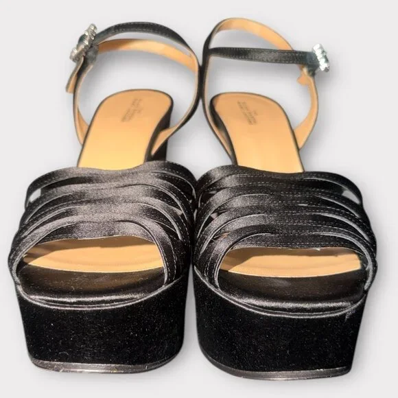 Marc Jacobs The Gram Sandal Women 8.5 Black Satin Formal Heel Platform Prom Rush - Picture 4 of 12